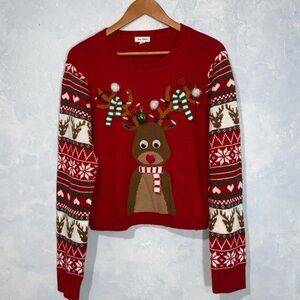 Born Famous Red Reindeer Christmas Holiday Sweater Cropped Cabin Crewneck XXL